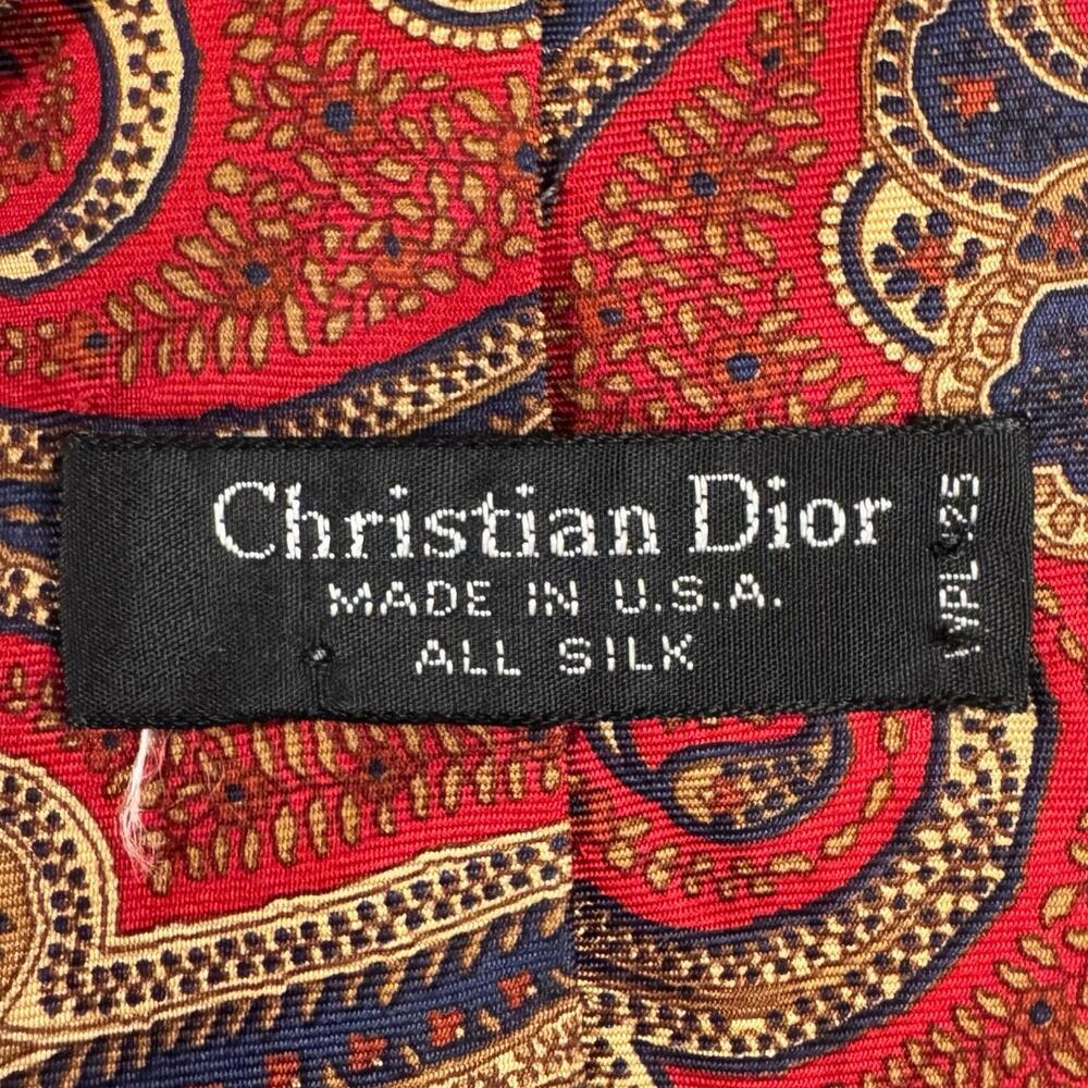 Christian Dior Men’s Silk Necktie Red Blue Paisley Made In USA Designer Tie EUC - Picture 2 of 5